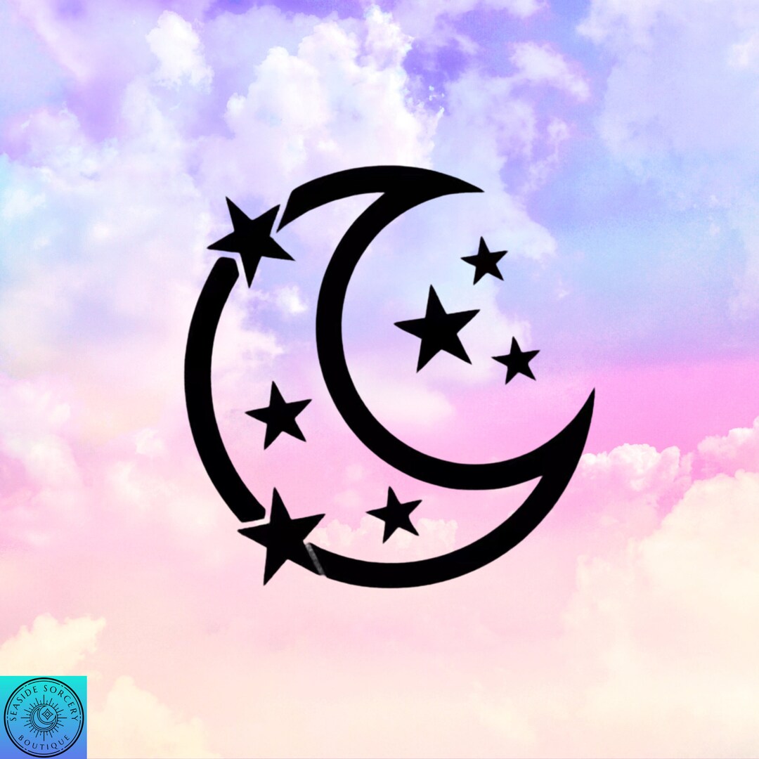 Moon and Stars Decal, Crescent Moon, Celestial, Car Decal, Wall Decal