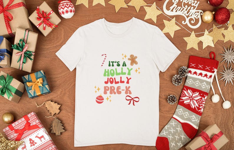 It's a Holly Jolly Prek Tshirt, Groovy Christmas, Holiday Tee