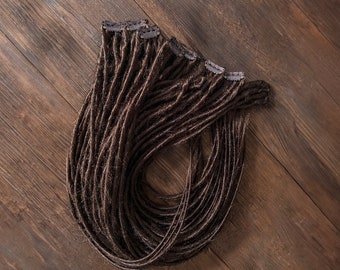 Dreadlocks DE 50-60 cm de long synthétiques brun chocolat à CLIP-IN (double extrémité)