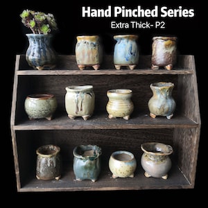 Extra Thick Hand Pinched Planter, Mini Succulent Flower Pot, Ceramic Mini Planter with Drainage, Small Planter, Handmade Indoor Planter