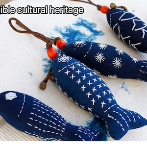Pure plant dyeing ancient Asian art Fish Bag Charm fish keychain unique bag charm toy doll pendant soft cotton fish doll pendant ecofriendly