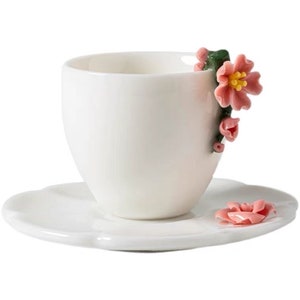 Sakura Coffee Mug, 3D Flower Mug Handmade, Coffee Mug White Mug Set, Flower Coffee Mug Ceramic, Decotative Mug Espresso Mug, Gift for Her