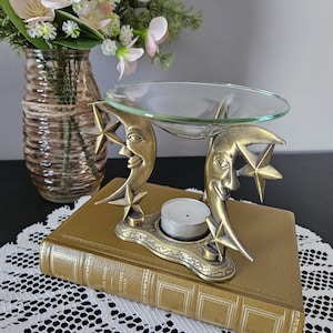 Vintage 1990s Crescent Moon and Stars Lunar Essential Oil Candle Burner