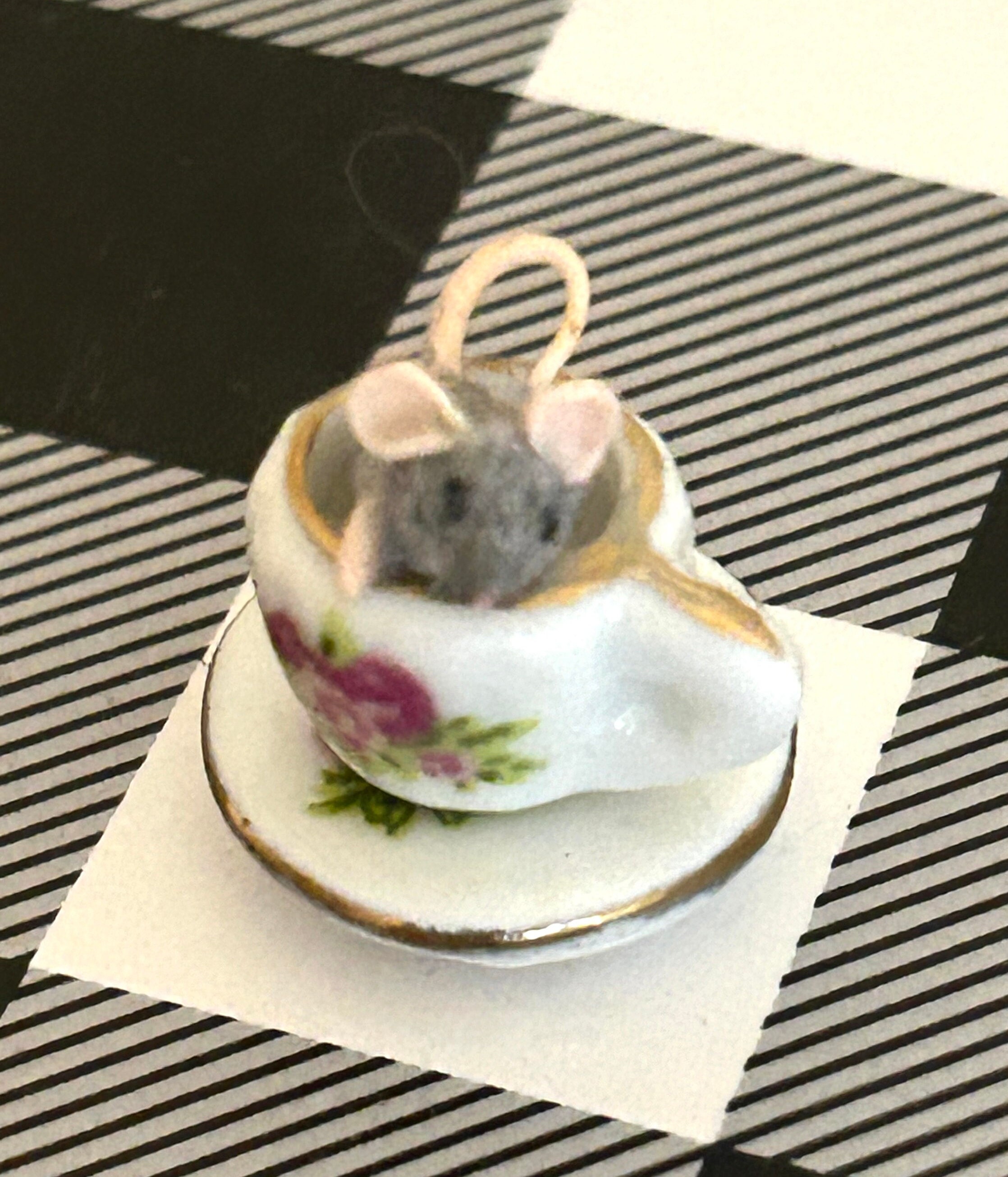 Mouse In Teacup Miniature Micro Mouse in Tea Cup Handmade to Order Fuzzy 1:12 Scale - Etsy