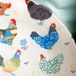 Country house chicken decorated glass plate wall art or serving plate