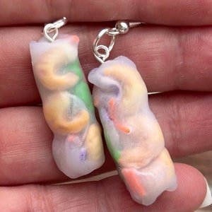 Spring roll earrings or charms. Super cute about 1 inch and handmade unique and one of a kind FUN earrings