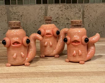 Handmade Quirky Worm Jar: Flesh-Toned Polymer Clay Creature