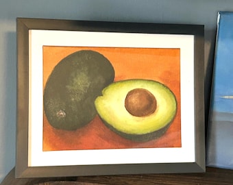 Cuadro al óleo original de aguacates enmarcado.