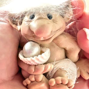 OOAK troll handmade . Fairy garden collection one  adorable Magpie troll only one