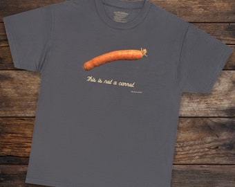 The Unvarnished carrot t-shirt • jewel tones & light text • whimsical surrealist unisex shirt for the root vegetable or fine art lover