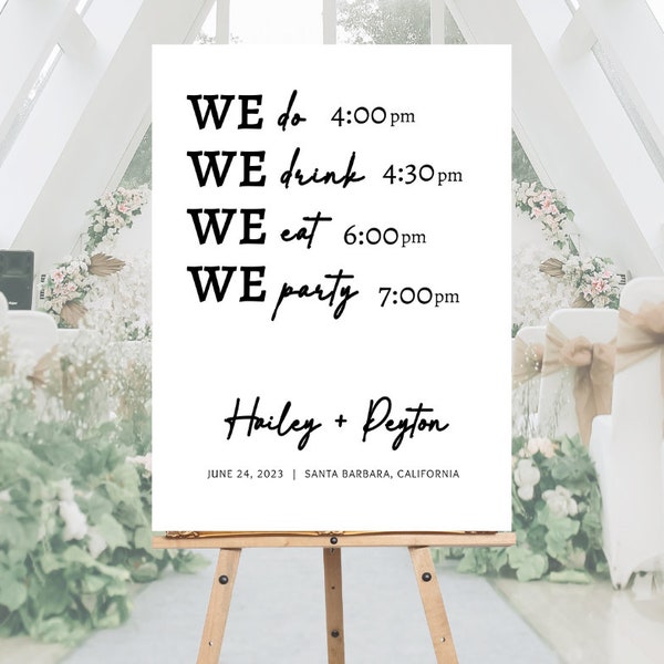 Printable Wedding Timeline Sign, Minimalist Wedding Timeline Sign, Large Wedding Signs, Script Wedding Timeline Sign, Black & White Wedding