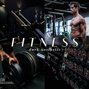 May include: A collage of images showcasing a dark aesthetic gym with a focus on fitness equipment. The images include a weight rack with dumbbells, a person lifting weights, and a weight machine.