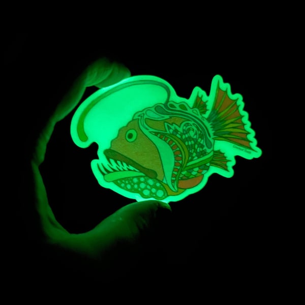 Glow in the Dark Angler Fish Sticker | Vinyl Sticker| Spooky Halloween Gift