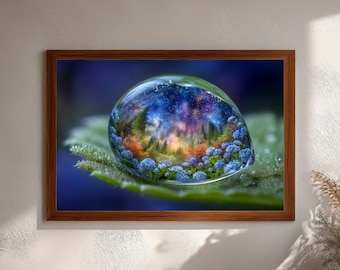 Impresión de Gotas de Lluvia en el Bosque Mágico: Arte mural encantador de estilo cottagecore (Descarga digital)