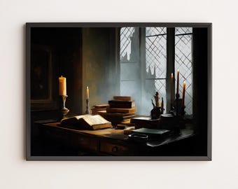 Dark Academia Study Art Print: Candlelit Books (Digital Download)