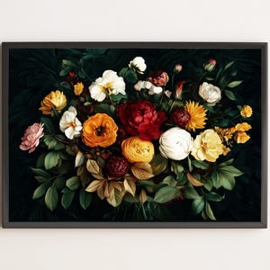 Dark Academia Floral Art - Vintage Botanical Wall Print - Moody Flowers Painting - Digital Download - Victorian Gothic Decor - Cottagecore