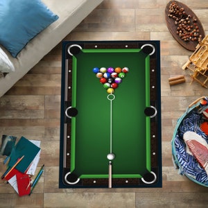 Billiard Table Rug, Billiard Lover Gift, Billiard 8 Ball, Game Room Rug,Personalized Rug, Colorful Rug, Art Deco, Teen Room Rug