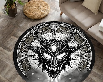 Tapis rond pentagramme satanique, tapis tête de mort sombre satanique, tapis chèvreboi, décor satanique, tapis diable horreur, tapis diable, tapis personnalisé, tapis de chambre à coucher,