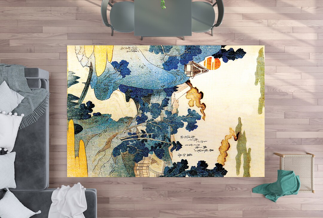 Japanese Mountain Campus Rug, Japanese Rug, Patterned Printing Rug