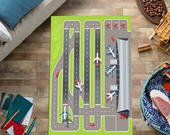Tapete de pista de pouso, tapete decorativo de aeroporto, tapete de avião, tapete de avental, tapete para quarto infantil, decoração para quarto de menino, tapete de brincar, presente de aniversário