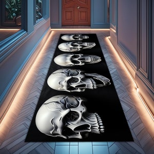 Skull Runner Rug, Gothic Rug, Dark Academia Decor, Dark Rugs, Runner Rugs, Witchy Goth Decor Bedroom, Skull Rug, Spooky Skull Rug