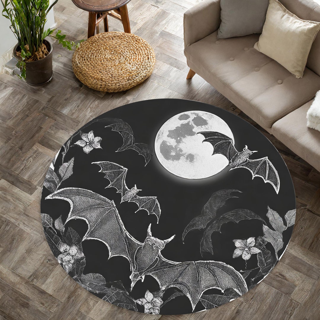 Gothic Bats Rug, Moon Rug, Round Bat Rug, Round Gothic Rug | Witchy Round Rug, Dark Halloween Rug, Gothic Rug, Vampire Bat Rug - Etsy Japan