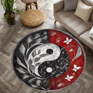 Alfombra con diseño de Yin Yang, Yin y Yang, alfombra con estampado de peces, alfombra popular, alfombra moderna, alfombra redonda, alfombra de piso, alfombra de área, alfombra decorativa para el hogar