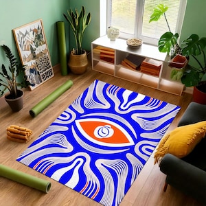Tapis abstrait oeil, mauvais oeil, tapis du troisième oeil, tapis design graphique unique, tapis art moderne, tapis pop art, tapis de méditation, tapis décoratif, tapis de yoga