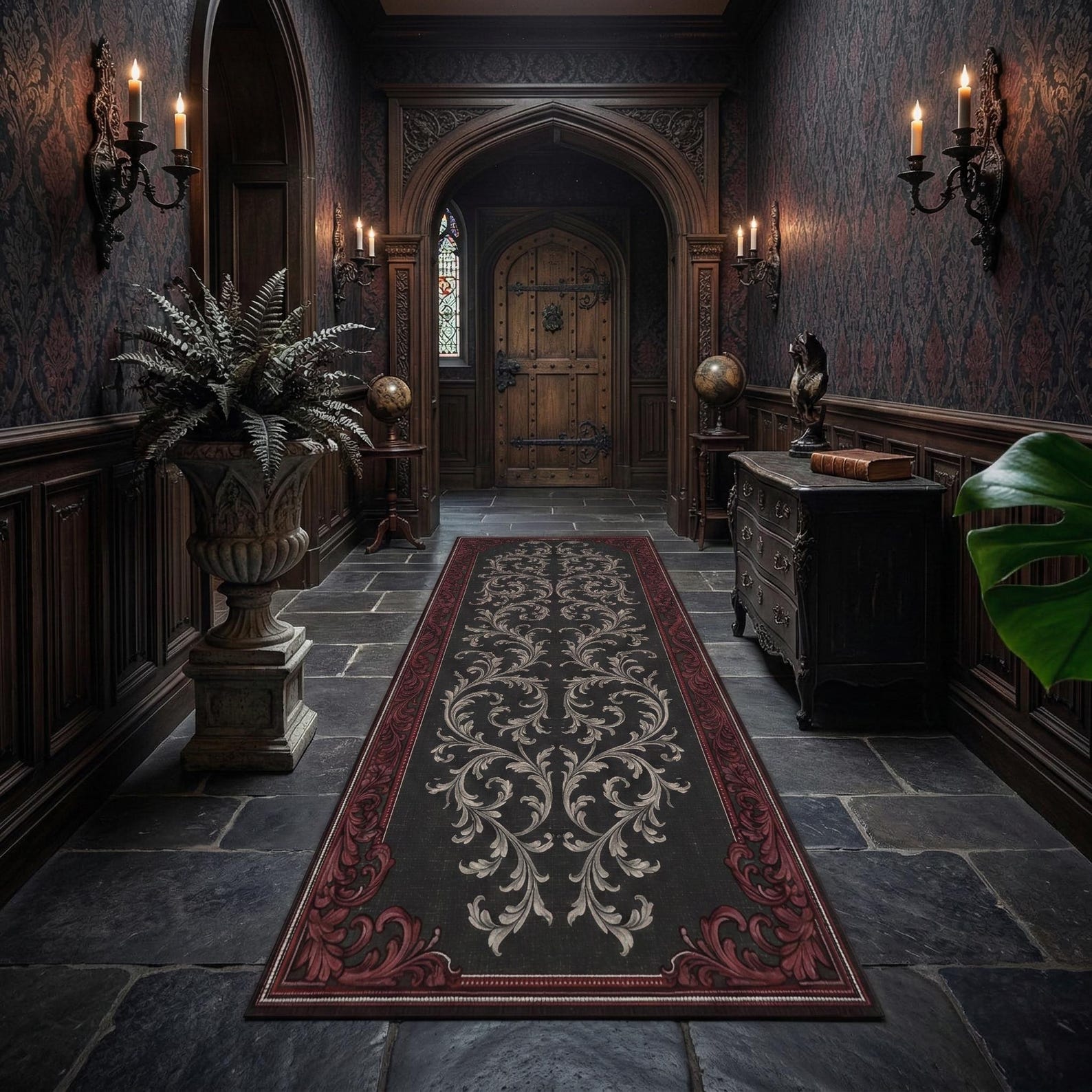 Gothic Baroque Hallway Runner Rug With Vintage Ornamental Scroll ...