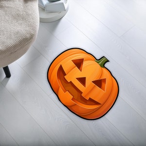 Pumpkin Shaped Halloween Mat, Scary Pumpkin Rug, Cute and Spooky, Orange Pumpkin Art, Rustic Farmhouse Decor,