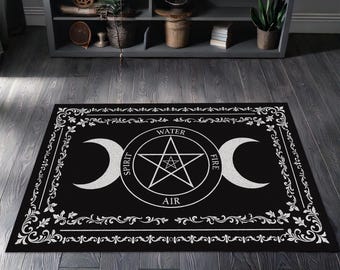 Pentagram Rug: Triple Moon Altar, Gothic Wiccan Decor