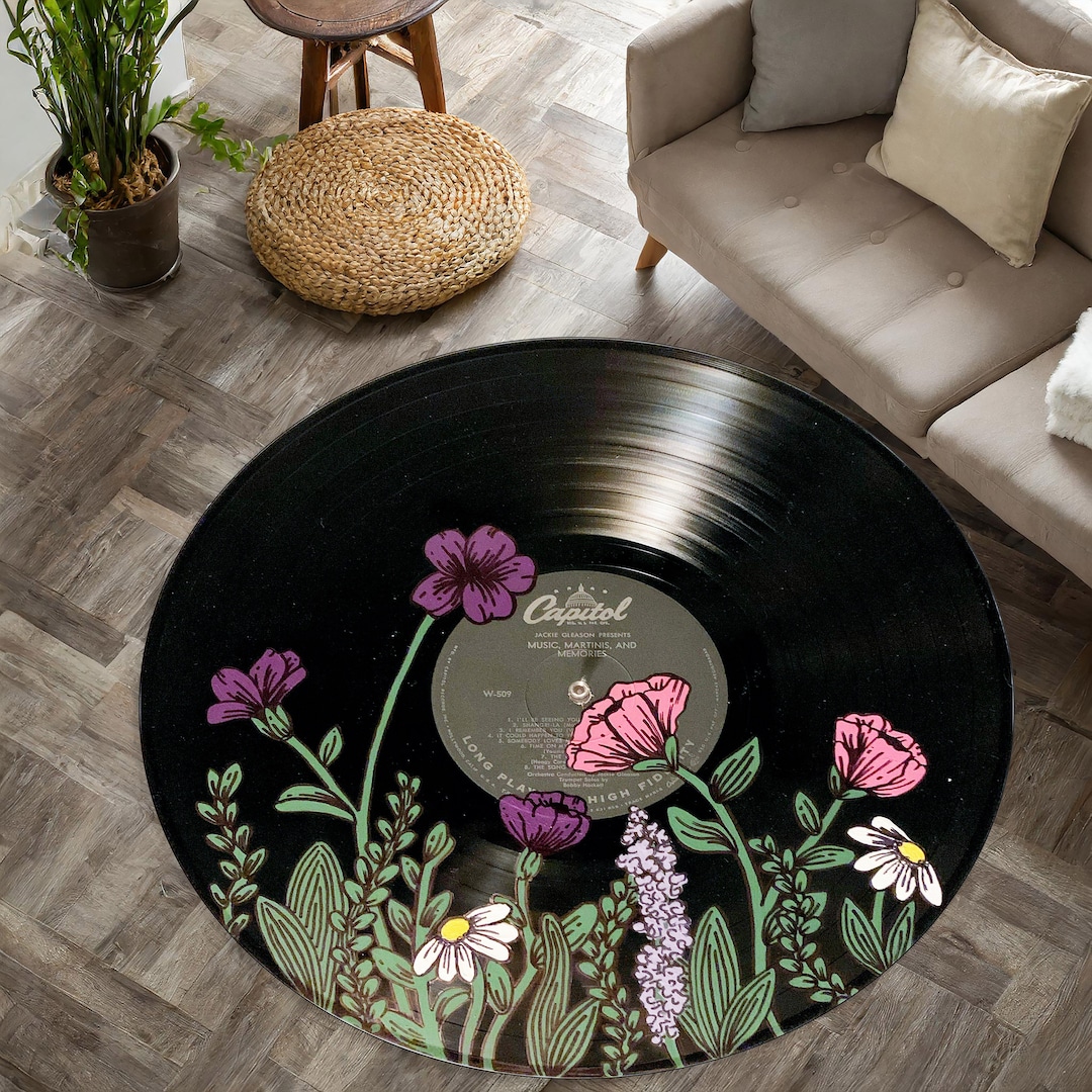 Circle Music Rug Floral Record Round Rug: Retro Music Decor - Etsy
