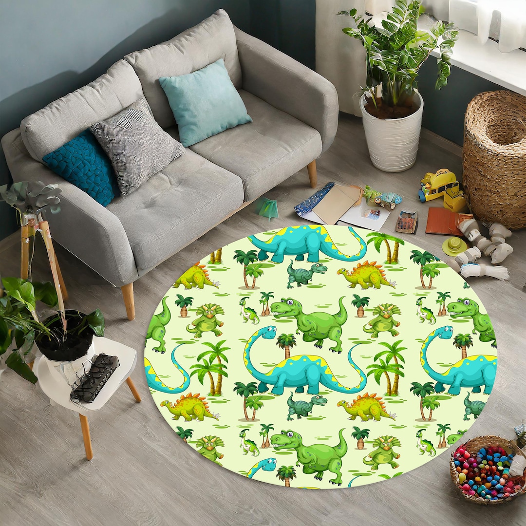 Dinosaur Themed Round Rug, Non-slip Rug, Washable Dinosaur Floor Mat ...