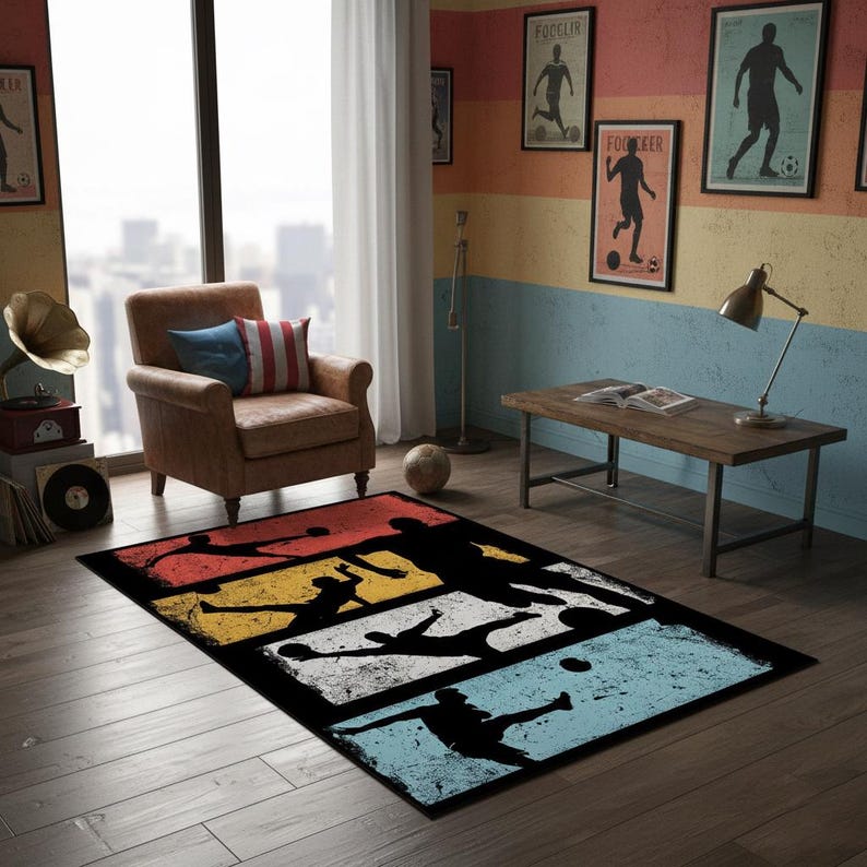 Tapete de futebol, tapete de futebol americano, tapete para quarto de menino, tapete popular, tapete esportivo, tapete para sala de estar, decoração para casa, colorido, tapete para chão, tapete para presente imagem 1