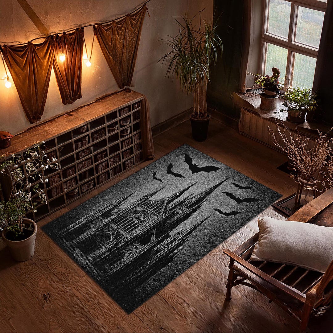 Haunted Castle Area Rug: Gothic Horror Bat Design - Etsy