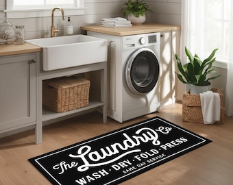 Tapete personalizado para lavanderia: lavável à máquina, antiderrapante.