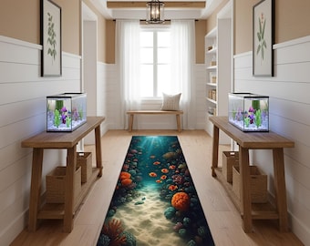 3D Ocean Coral Reef Runner Rug: Tropical Fish Hallway Decor