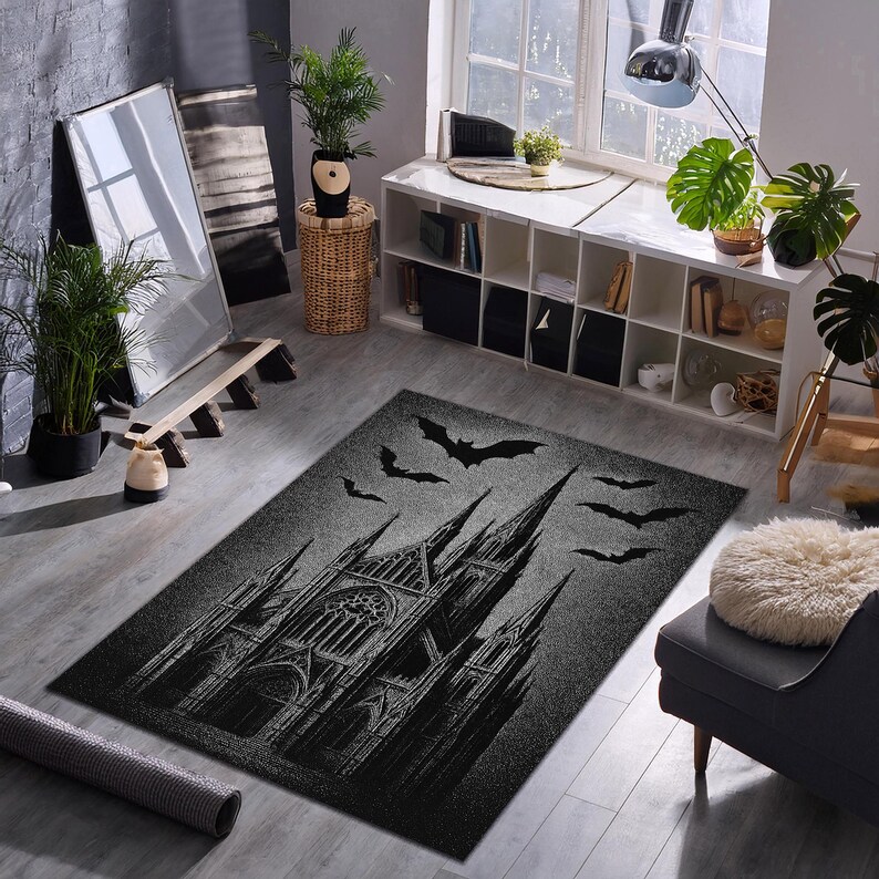 Haunted Castle Area Rug: Gothic Horror Bat Design - Etsy