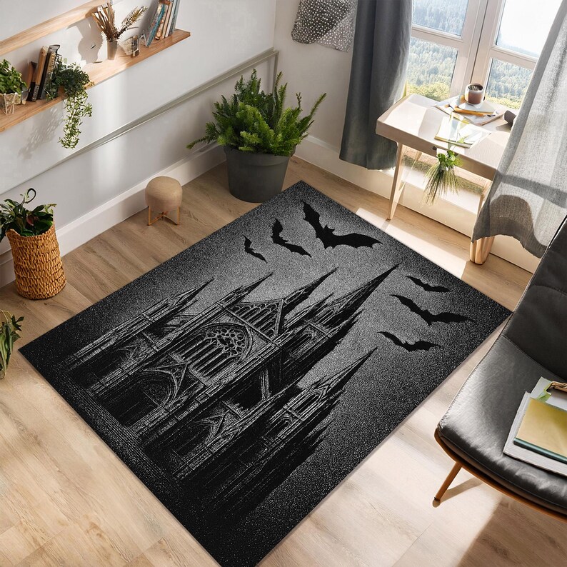 Haunted Castle Area Rug: Gothic Horror Bat Design - Etsy