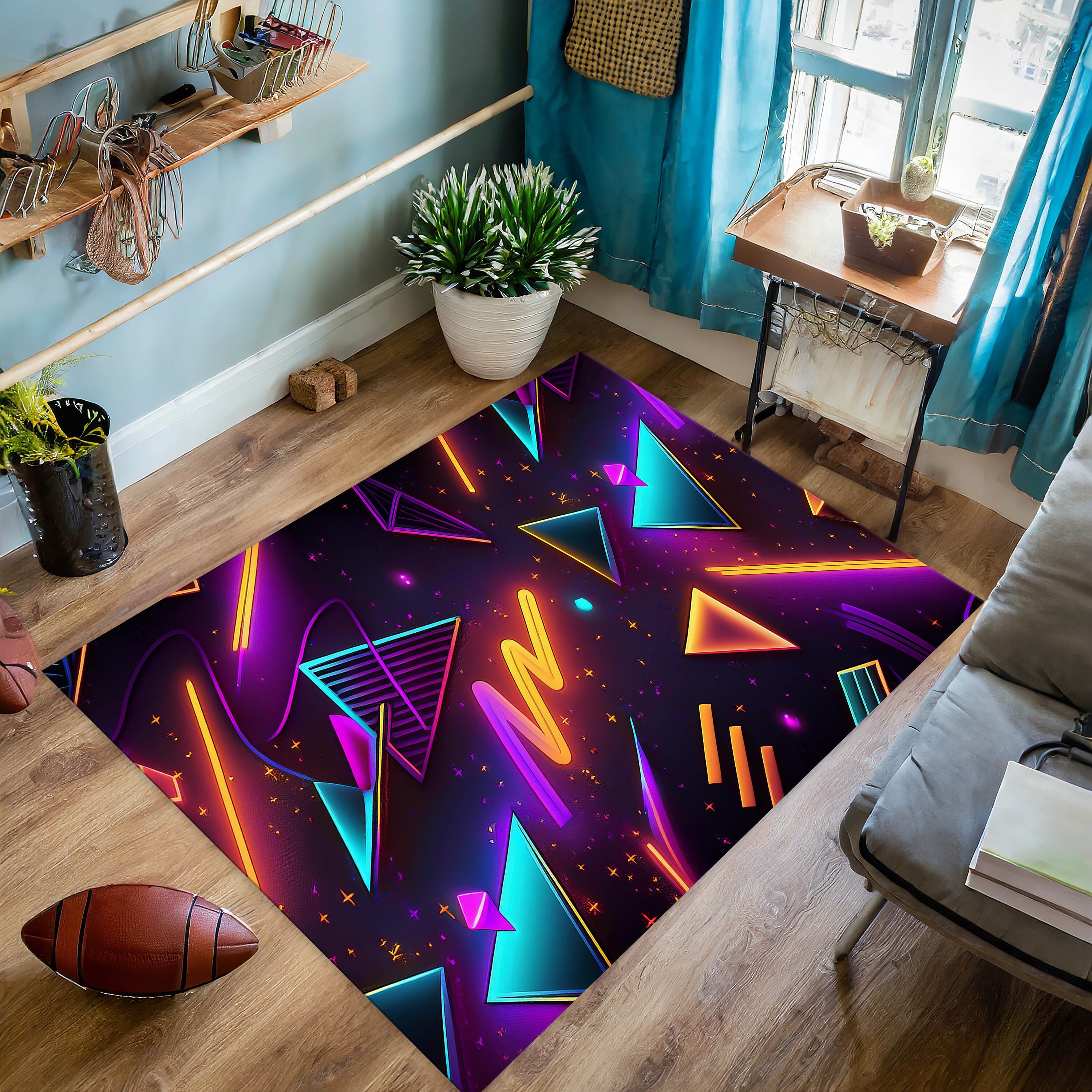 レトロな80年代のアーケードラグ：カラフルなゲームフロアマット