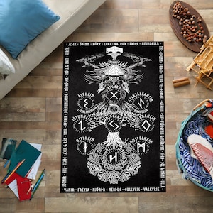 Scandinavian Carpet, Norse Mythology Viking Decor Rug, Valknut Norse Pagan Carpet, Home Decor Carpet, Area Rug, Cool Room Rug