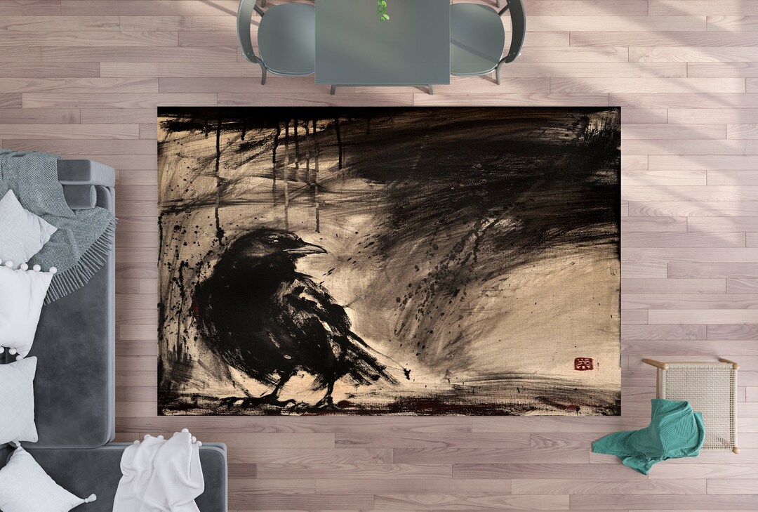 Crow Rug, Animal Rug, Patterned Printing Rug, Washable Rug, Modern Rug ...