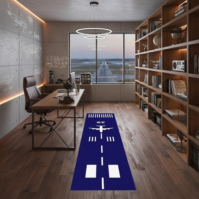 Kids Airplane Runway Rug, Navy Aircraft Runway Play Mat, Long Runner ...