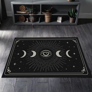 Mystical All-Seeing Eye Rug, Phases of Moon Gothic Area Rug, Occult Decor Carpet, Witchy Boho Living Room and Bedroom Rug