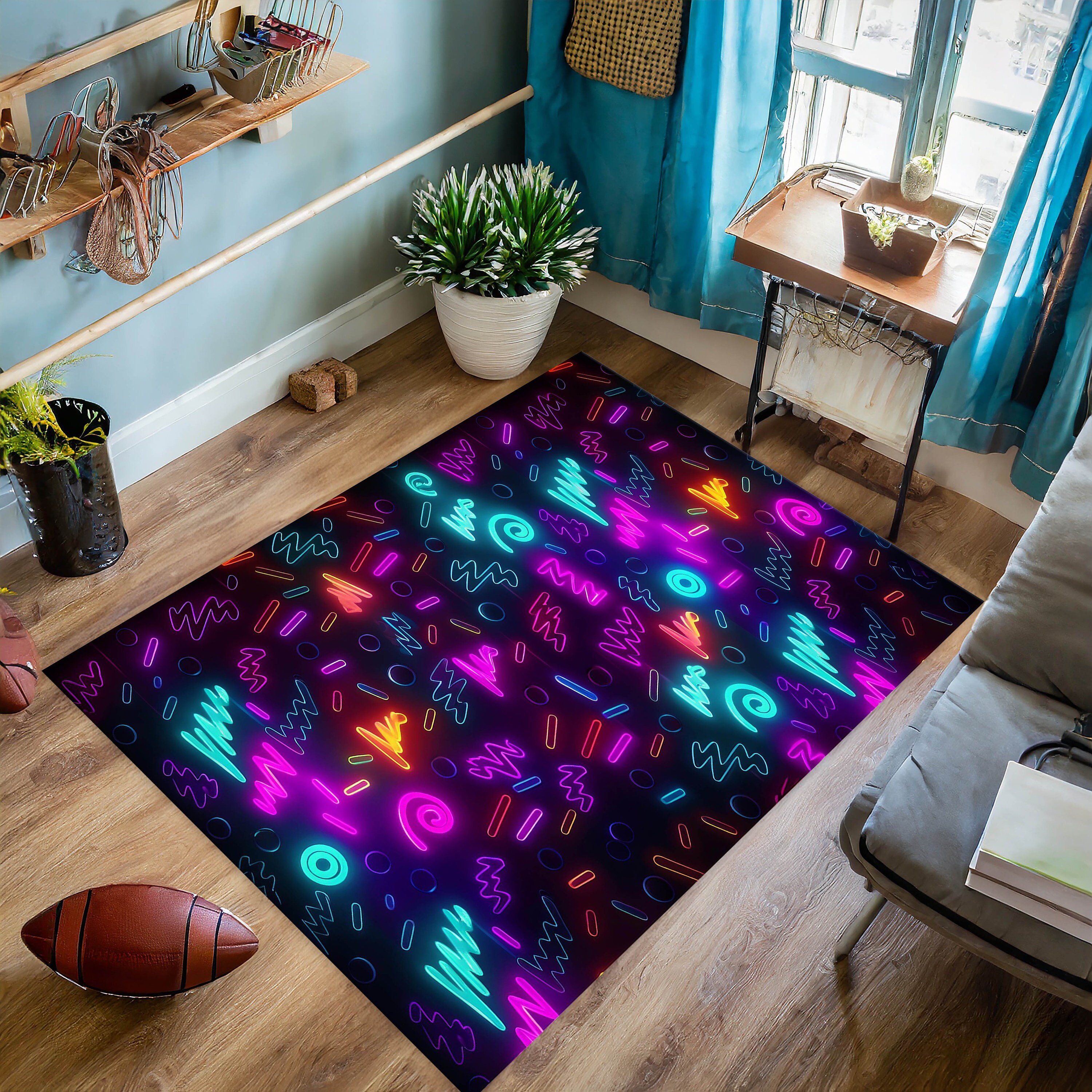 Retro Arcade Rug: 80s 90s Gaming Accent Floor Mat, Arcade Machine Rug ...