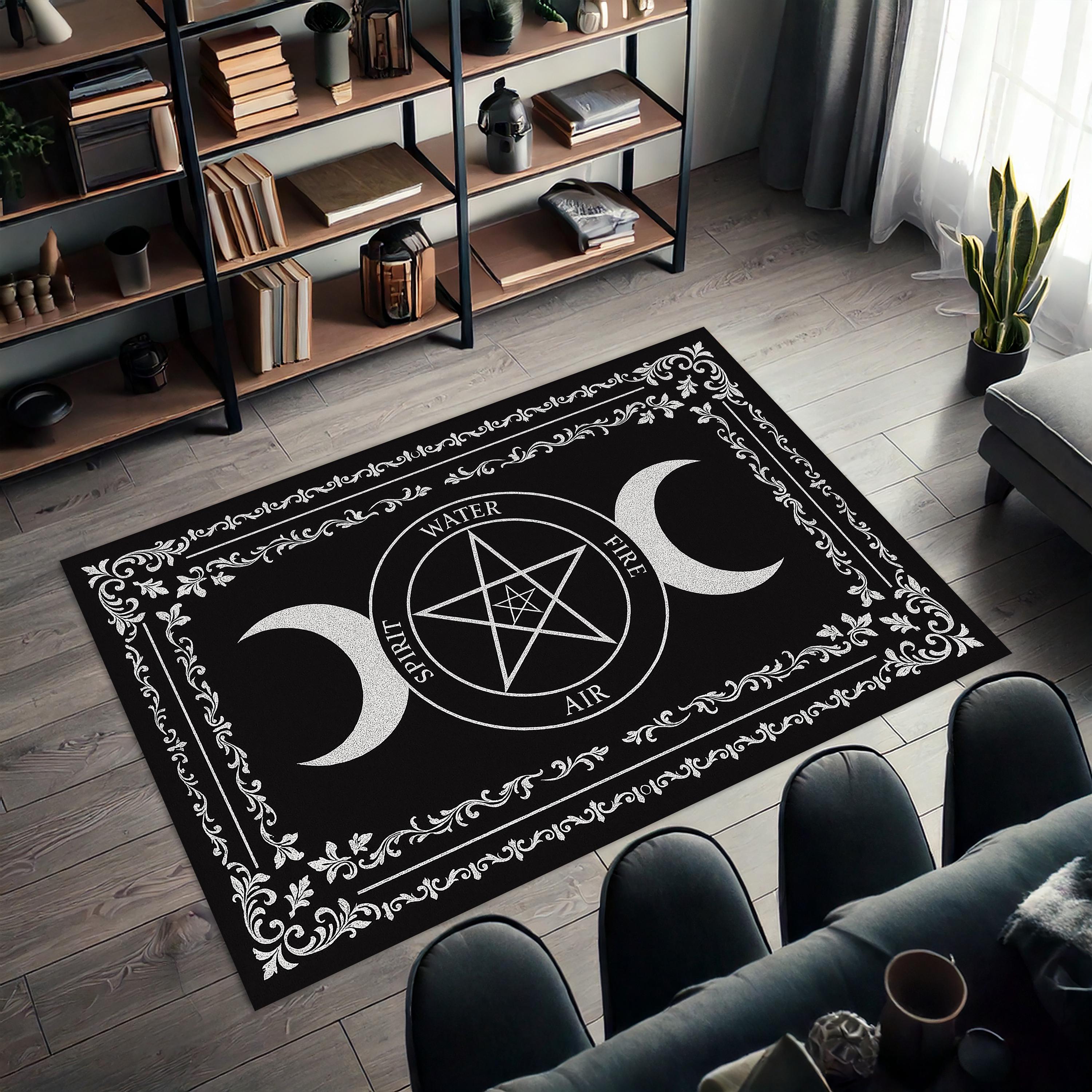 Pentagram Rug: Triple Moon Altar, Gothic Wiccan Decor - Etsy