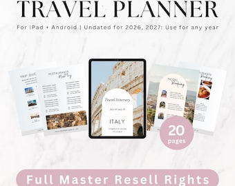 Planificador de itinerarios de viaje, Goodnotes, plantilla de Canva, derechos de reventa maestros (MRR)