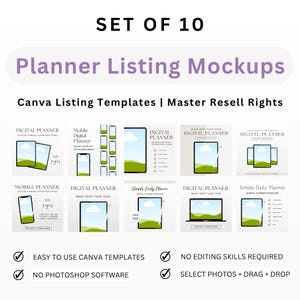 Digital Planner Mockup Templates Bundle | Etsy Listing Photos | Canva Editable Mockups Digital Product Marketing | Master Resell Rights MRR