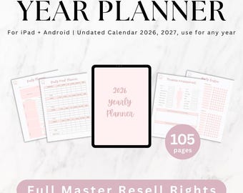 Planificador digital, sin fecha 2026, 2027, plantilla de Canva, derechos de reventa maestros MRR