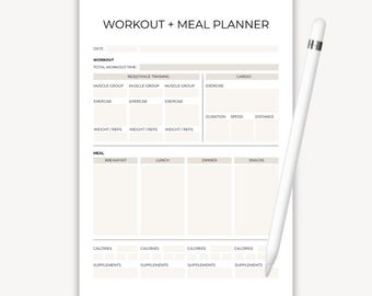Workout Meal Planner Printable, Canva Template, A4 PDF, MRR